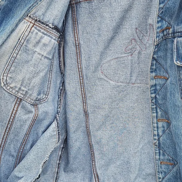 Rare VTG Looney Tunes Bugs Bunny Daffy Taz 1993 Hoodie Denim Jean Jacket 90s L - Picture 8 of 9